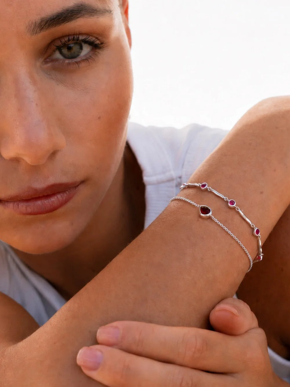 Dower & Hall Ruby Dewdrops Link Bracelet, view 2