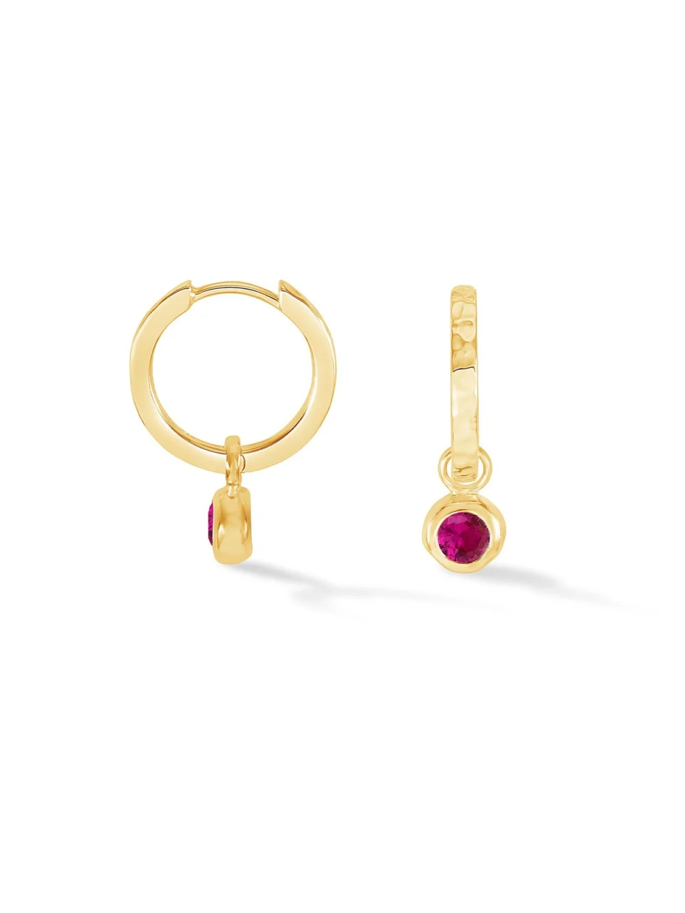 Dower & Hall Ruby Hammered Huggie Hoops