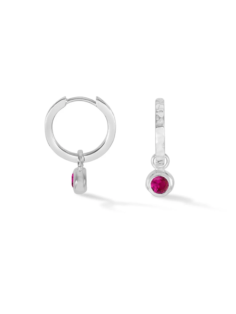 Dower & Hall Ruby Hammered Huggie Hoops, view 4