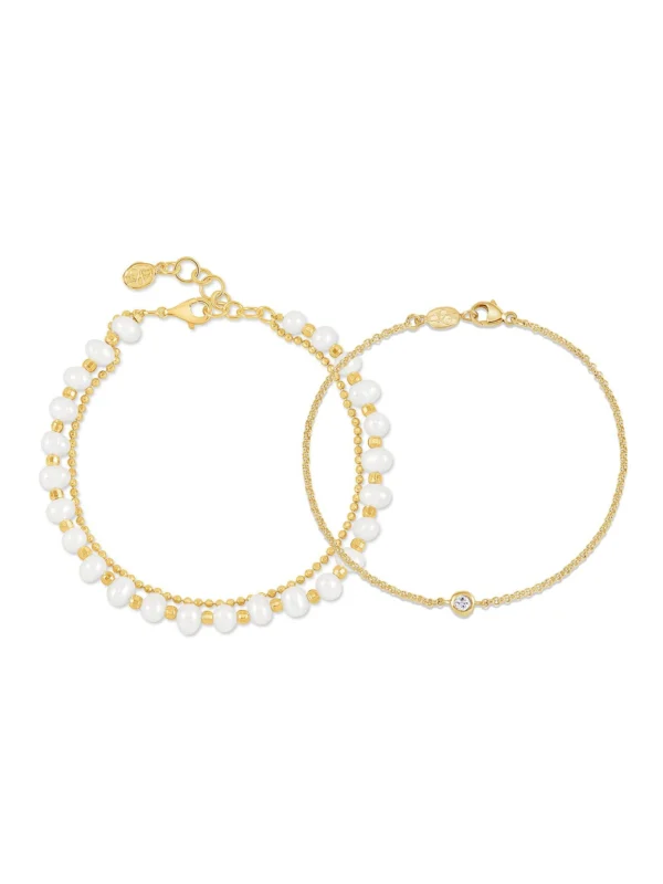 Dower & Hall Sapphire Dewdrop & Luna Pearl Bracelet Set