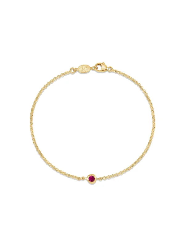 Dower & Hall Single Ruby Dewdrop Chain Bracelet