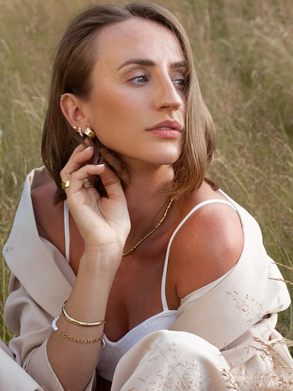 Dower & Hall Small Luna Pearl Huggie Hoops, view 6