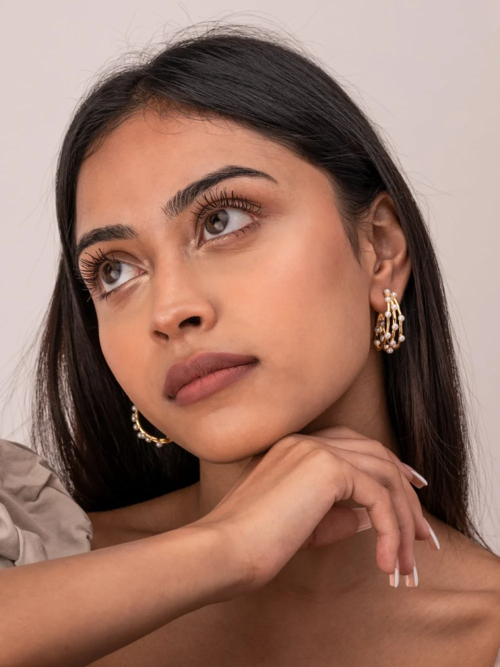 Dower & Hall Statement Triple Row Waterfall Pearl Hoops, view 2