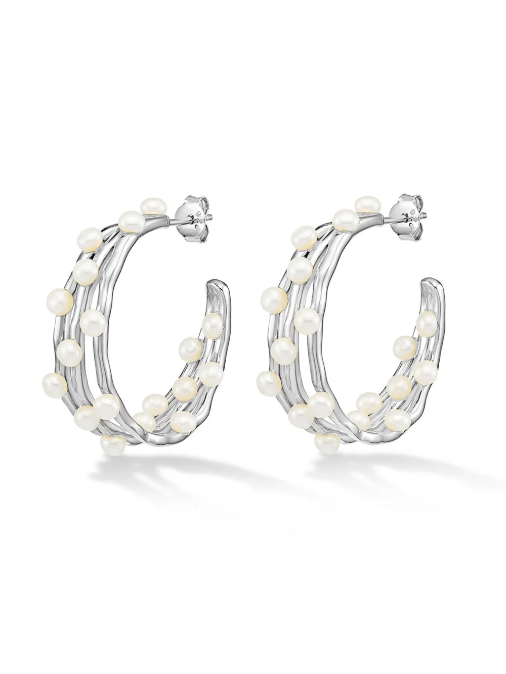 Dower & Hall Statement Triple Row Waterfall Pearl Hoops, view 4