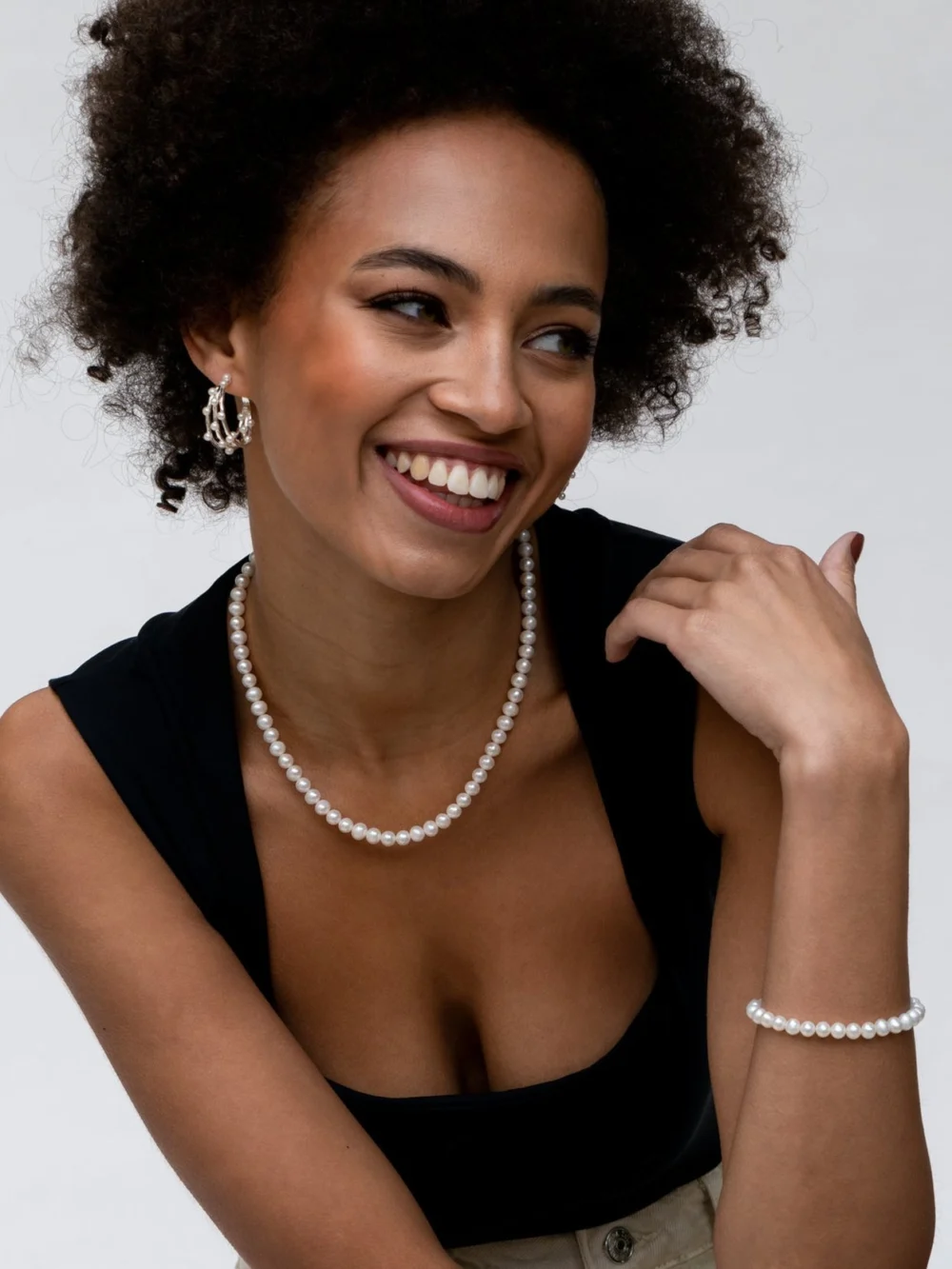 Dower & Hall Statement Triple Row Waterfall Pearl Hoops, view 5