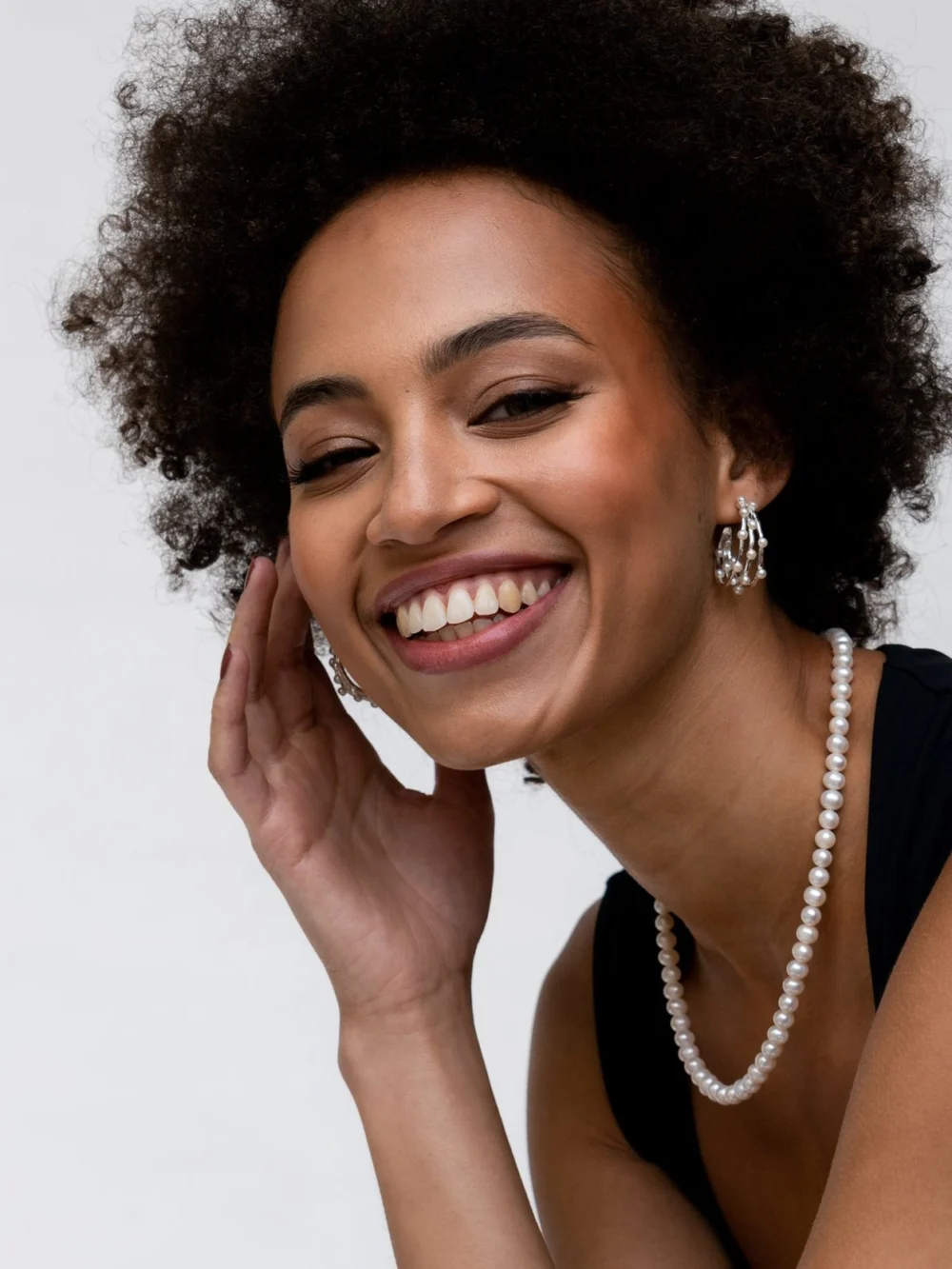 Dower & Hall Statement Triple Row Waterfall Pearl Hoops, view 6