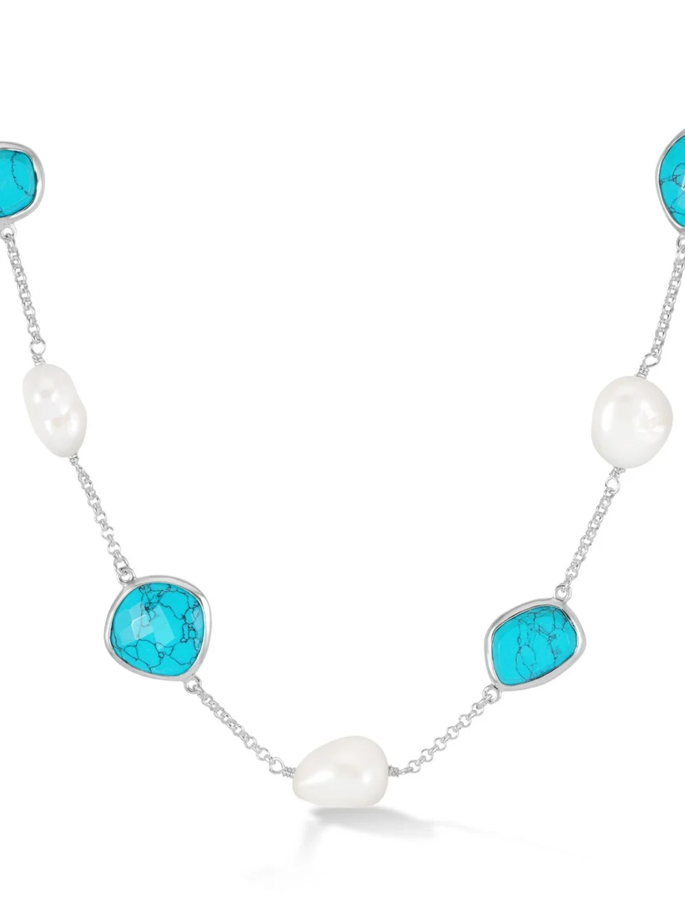Dower & Hall Turquoise & Baroque Pearl Pebble Necklace, view 5
