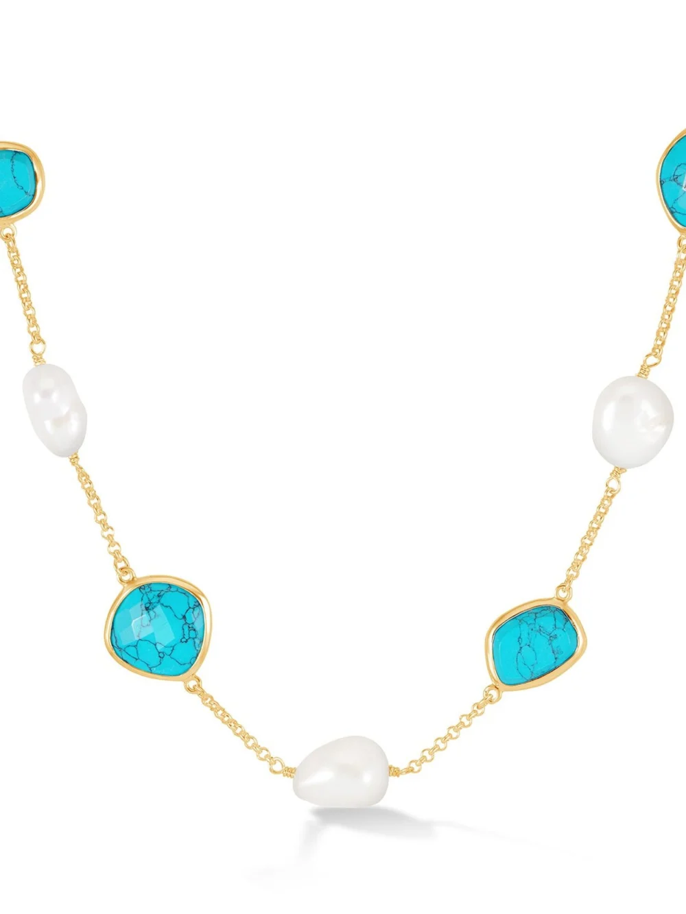 Dower & Hall Turquoise & Baroque Pearl Pebble Necklace, view 6