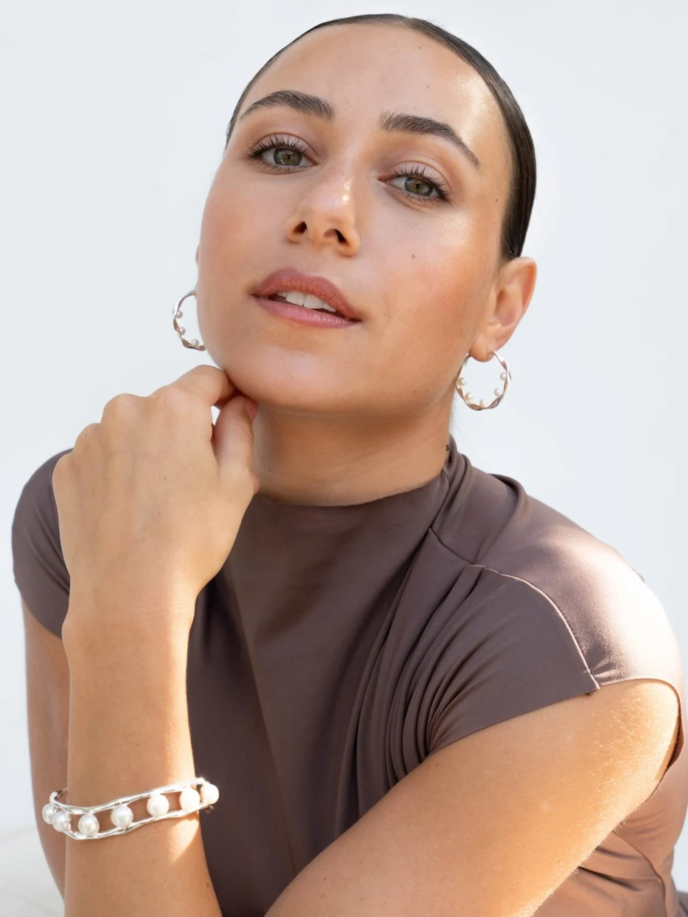 Dower & Hall Waterfall Baroque Pearl Hoops, view 6