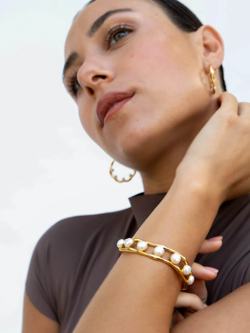 Dower & Hall Waterfall White Pearl Cuff Bangle, view 2
