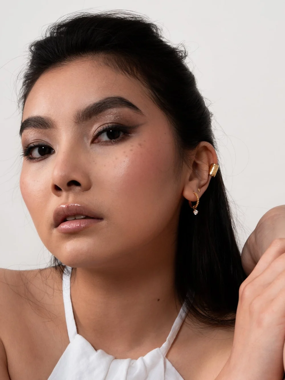 Dower & Hall White Topaz Orissa Hoops, view 2