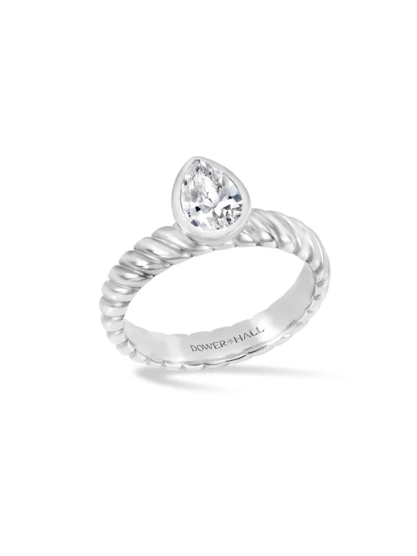 Dower & Hall White Topaz Pear Twist Twinkle Ring