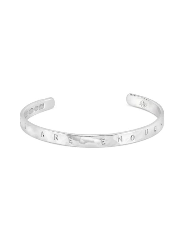 Dower & Hall ‘You Are Enough' Hand-Stamped Hammered Nomad Bangle