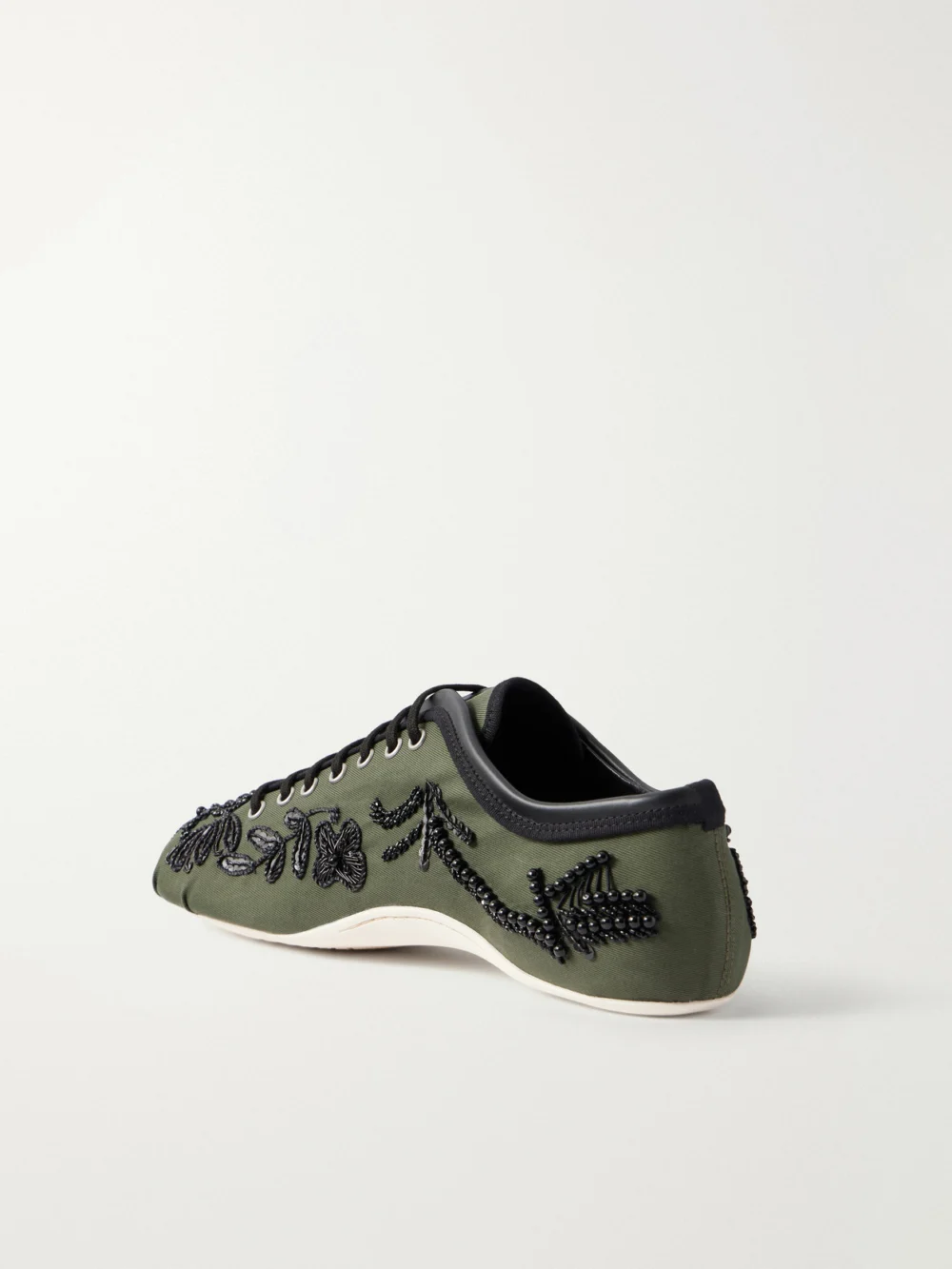 Back view of the Dries Van Noten Bead-embellished Leather-trimmed Twill Sneakers