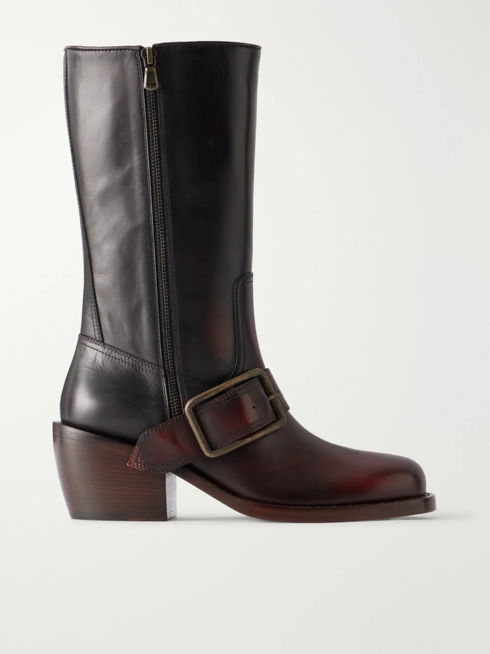 Dries Van Noten Buckle-detail Leather Knee Boots in dark brown