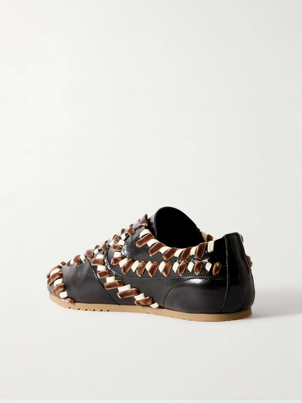 Back view of the Dries Van Noten Cord and Velvet-trimmed Glossed-leather Sneakers