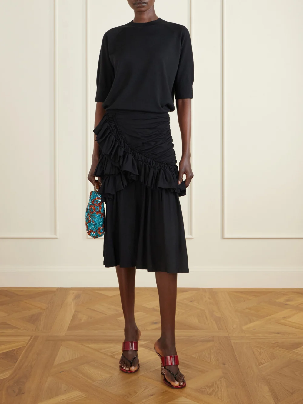 Dries Van Noten Eel-effect Leather Sandals, styled view