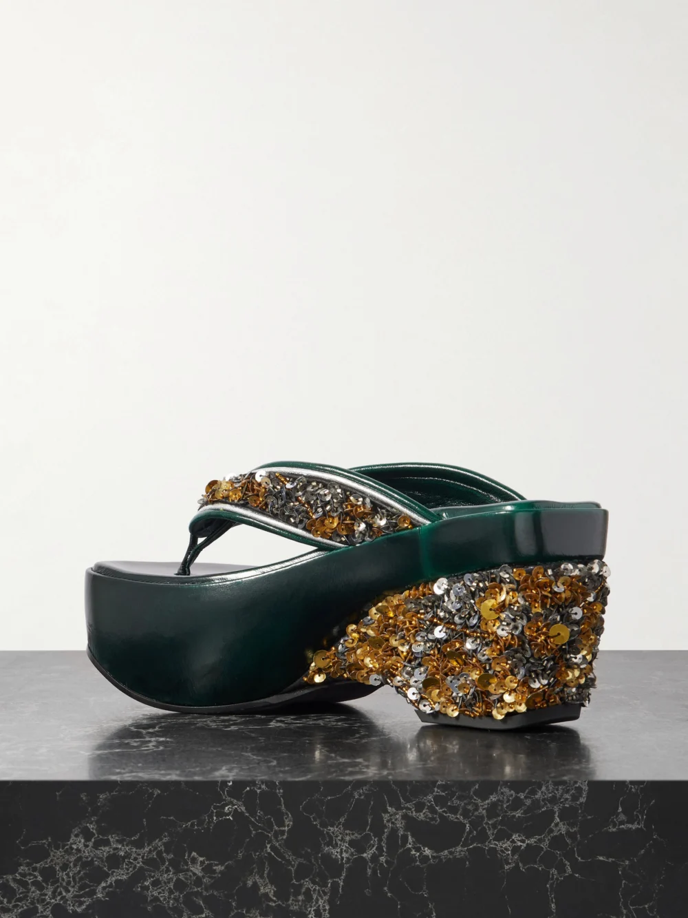 Back view of the Dries Van Noten Embellished Satin-crepe Platform Sandals