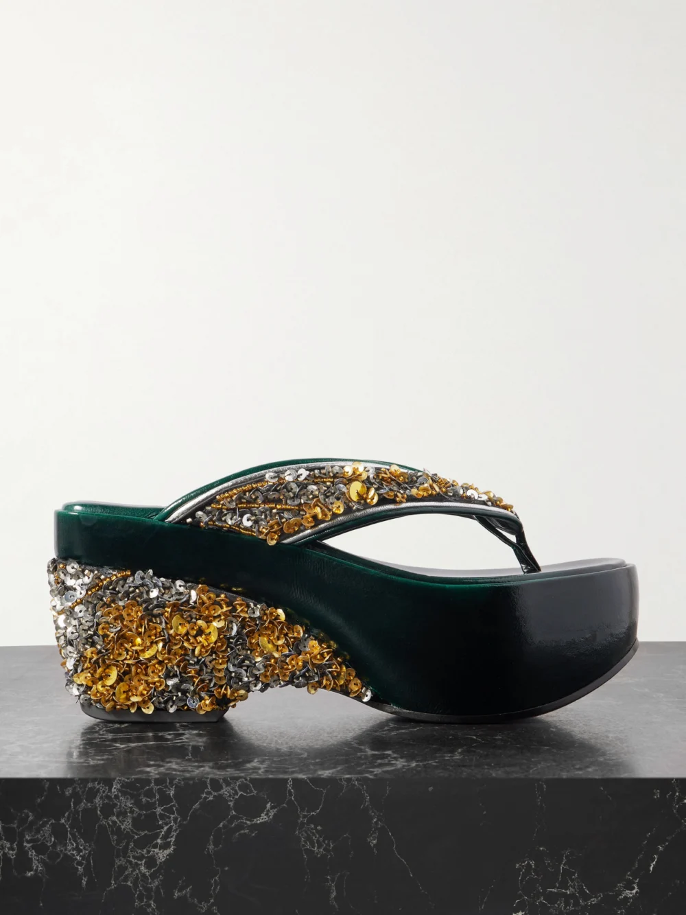 Dries Van Noten Embellished Satin-crepe Platform Sandals in silver