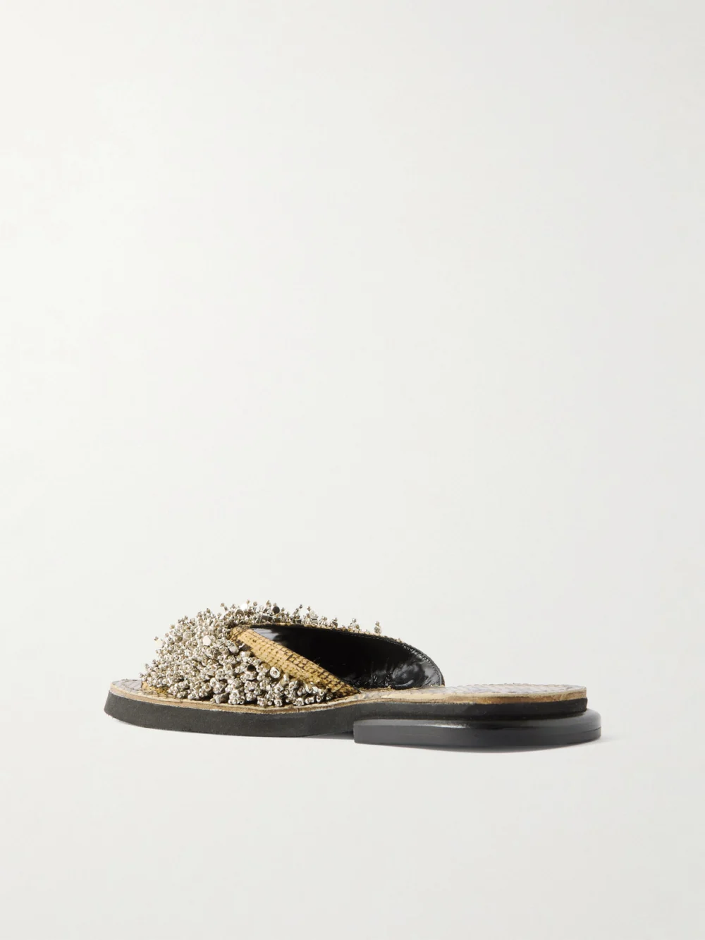 Back view of the Dries Van Noten Embellished Snake-effect Leather Slides