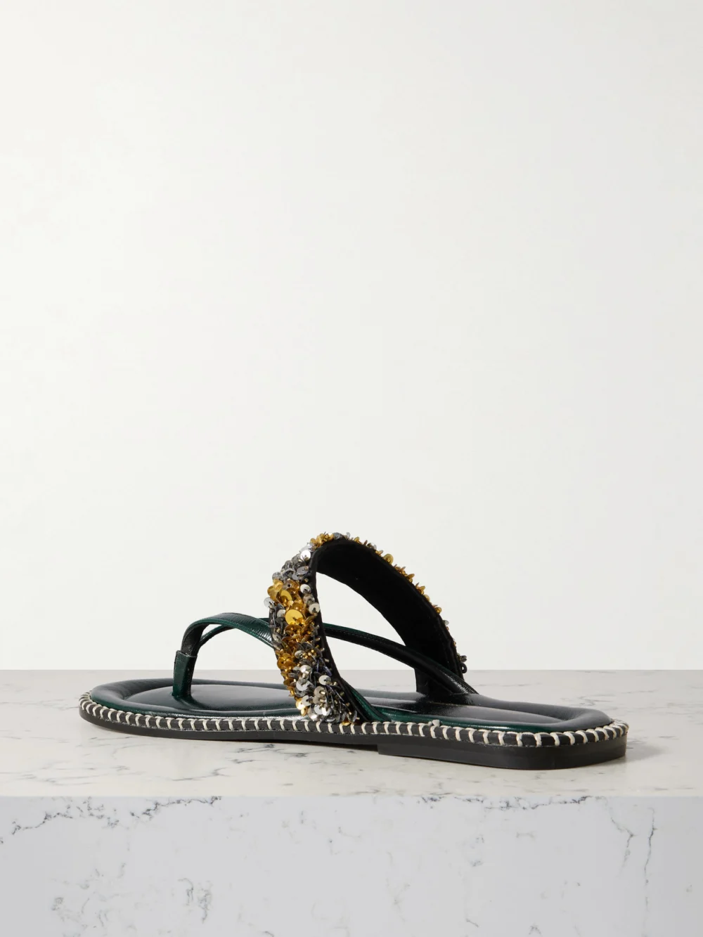 Back view of the Dries Van Noten Embellished Whipstitched Leather Sandals