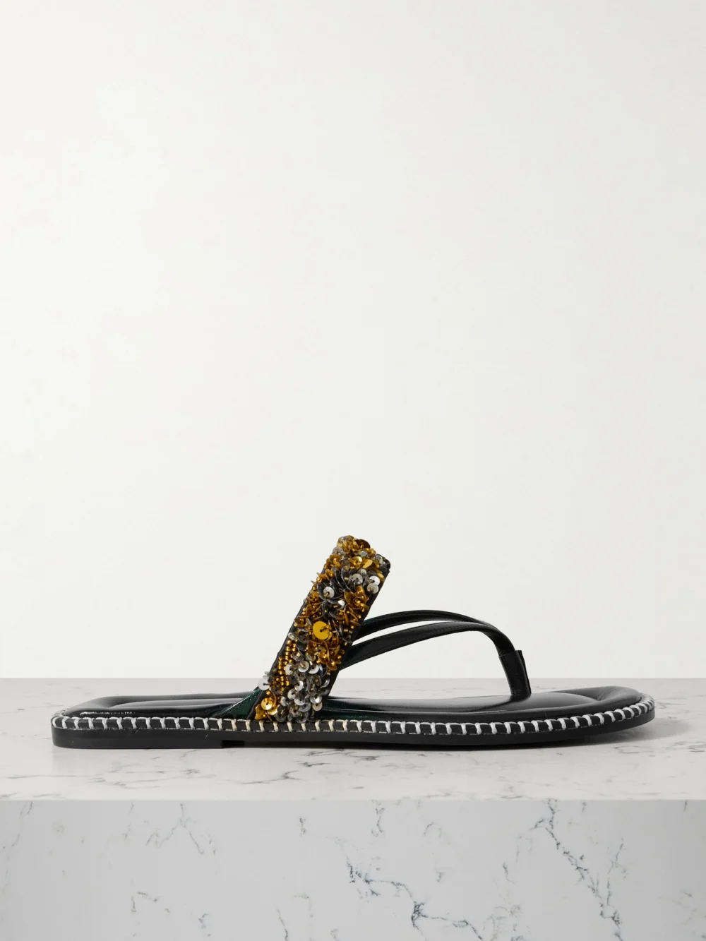 Dries Van Noten Embellished Whipstitched Leather Sandals in green