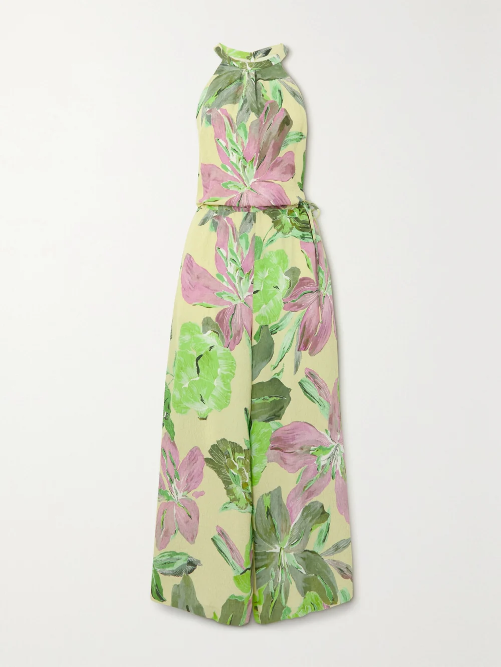 Dries Van Noten Floral-print Cloqué Halterneck Jumpsuit in green