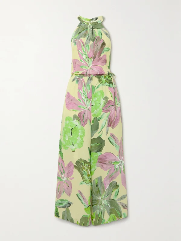 Dries Van Noten Floral-print Cloqué Halterneck Jumpsuit