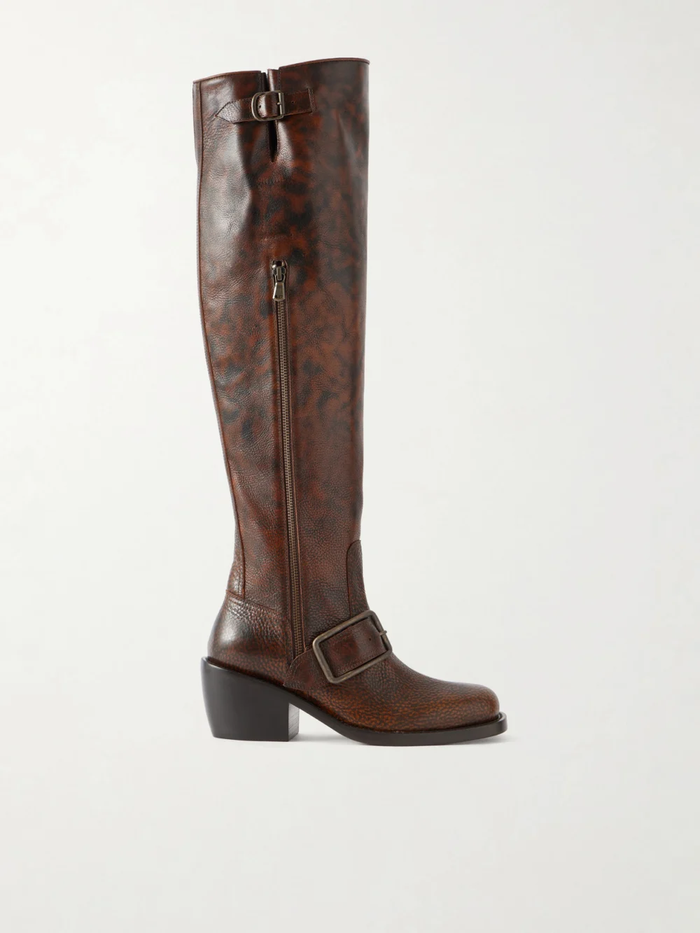 Dries Van Noten Full-grain Leather Over-the-knee Boots in dark brown