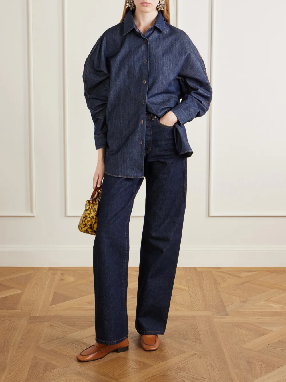 Dries Van Noten Glossed Textured-leather Penny Loafers, styled view