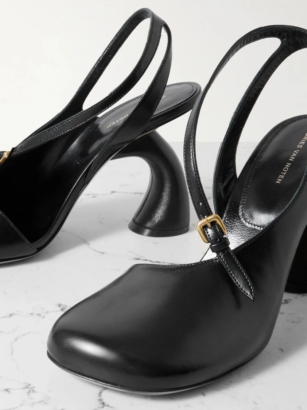 Close-up detail of the Dries Van Noten Leather Slingback Pumps