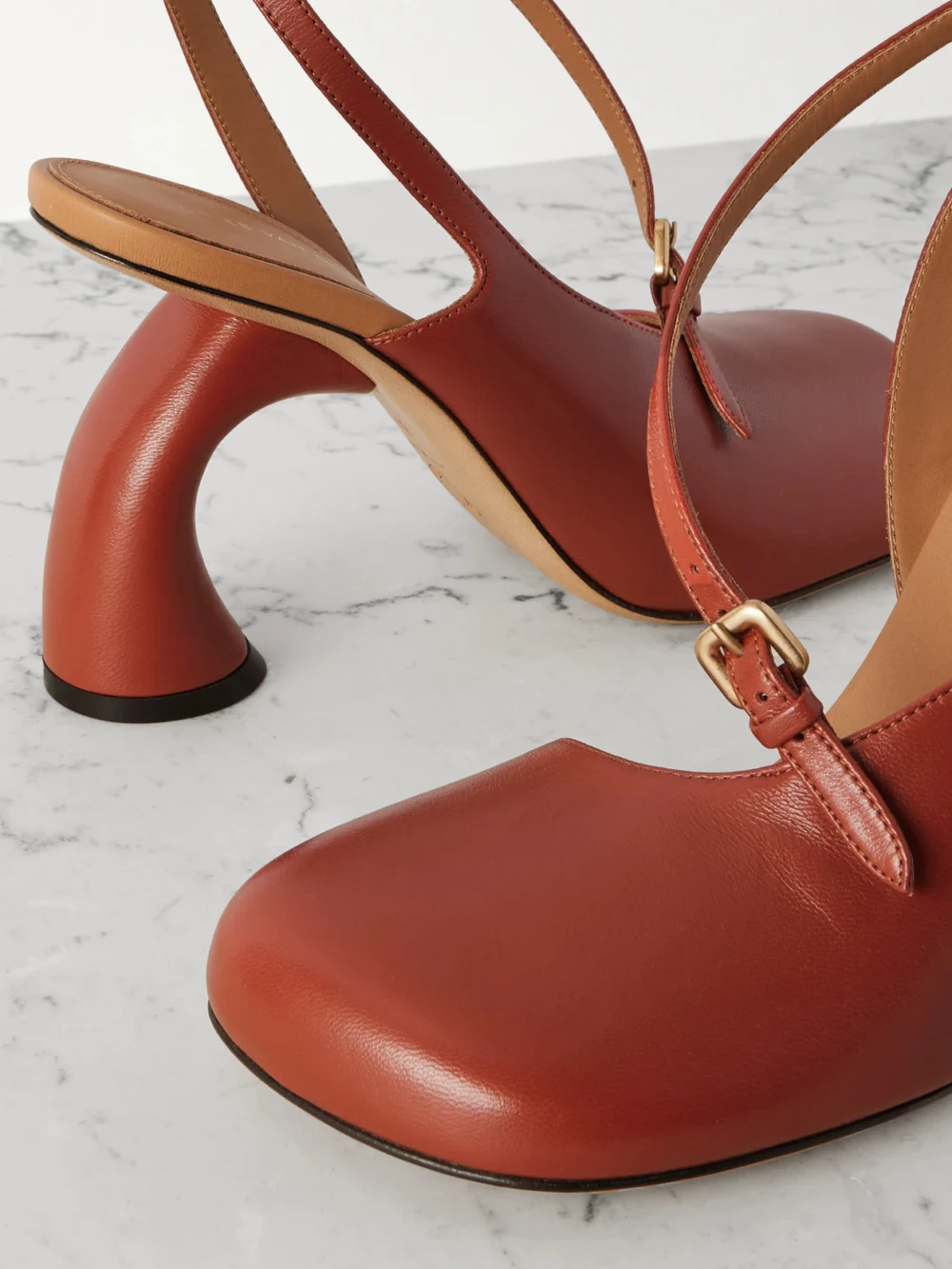 Close-up detail of the Dries Van Noten Leather Slingback Pumps