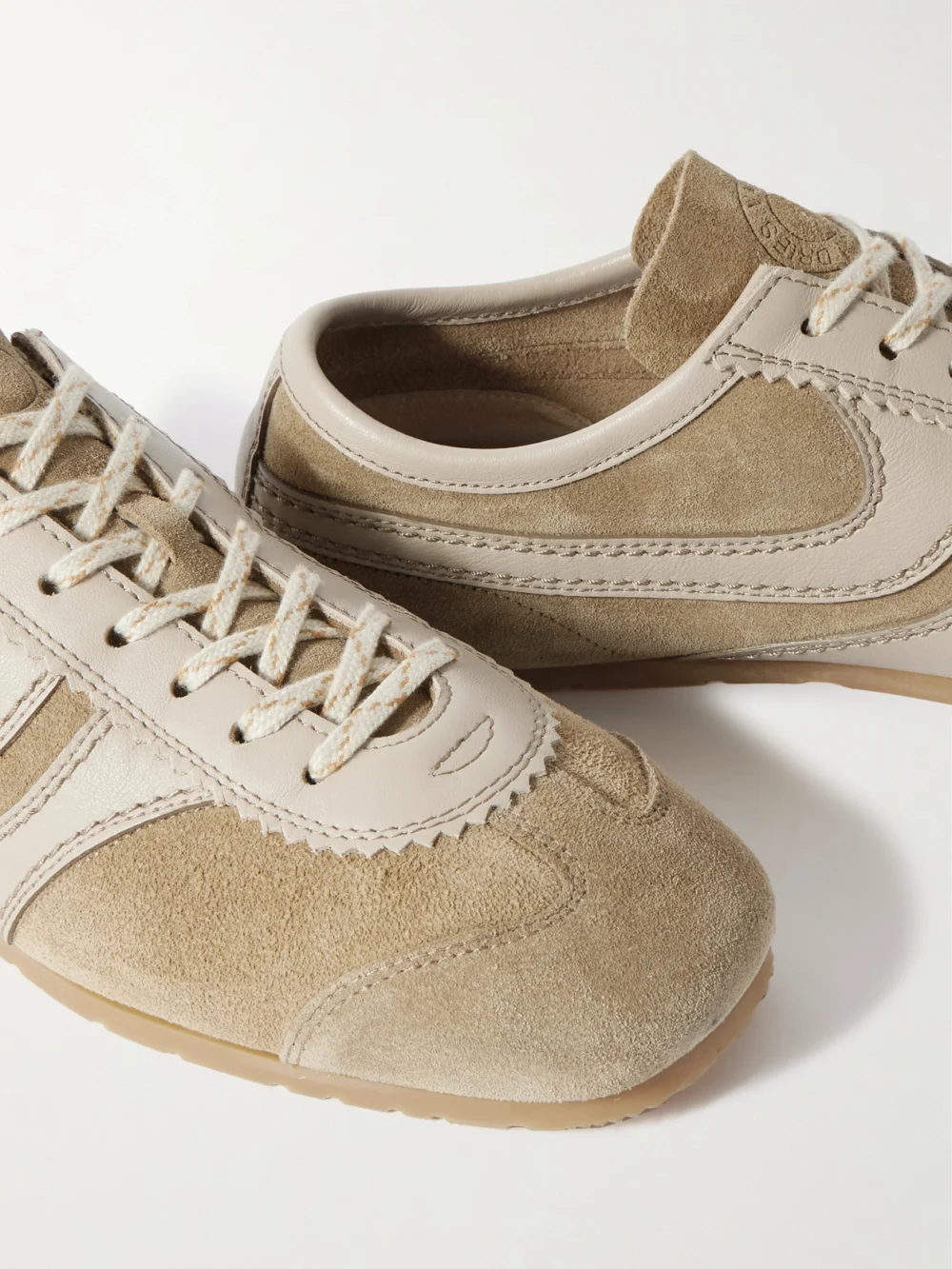 Close-up detail of the Dries Van Noten Leather-trimmed Suede Sneakers