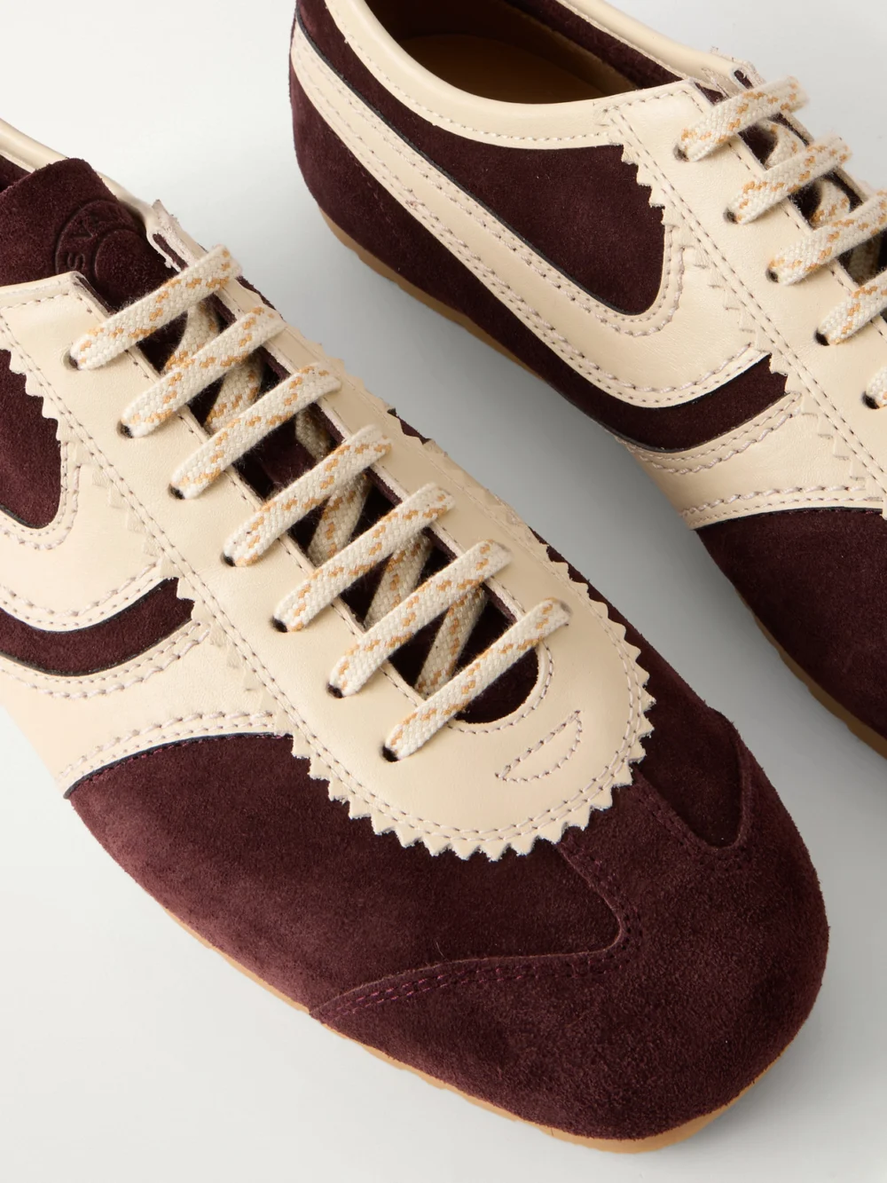 Close-up detail of the Dries Van Noten Leather-trimmed Suede Sneakers