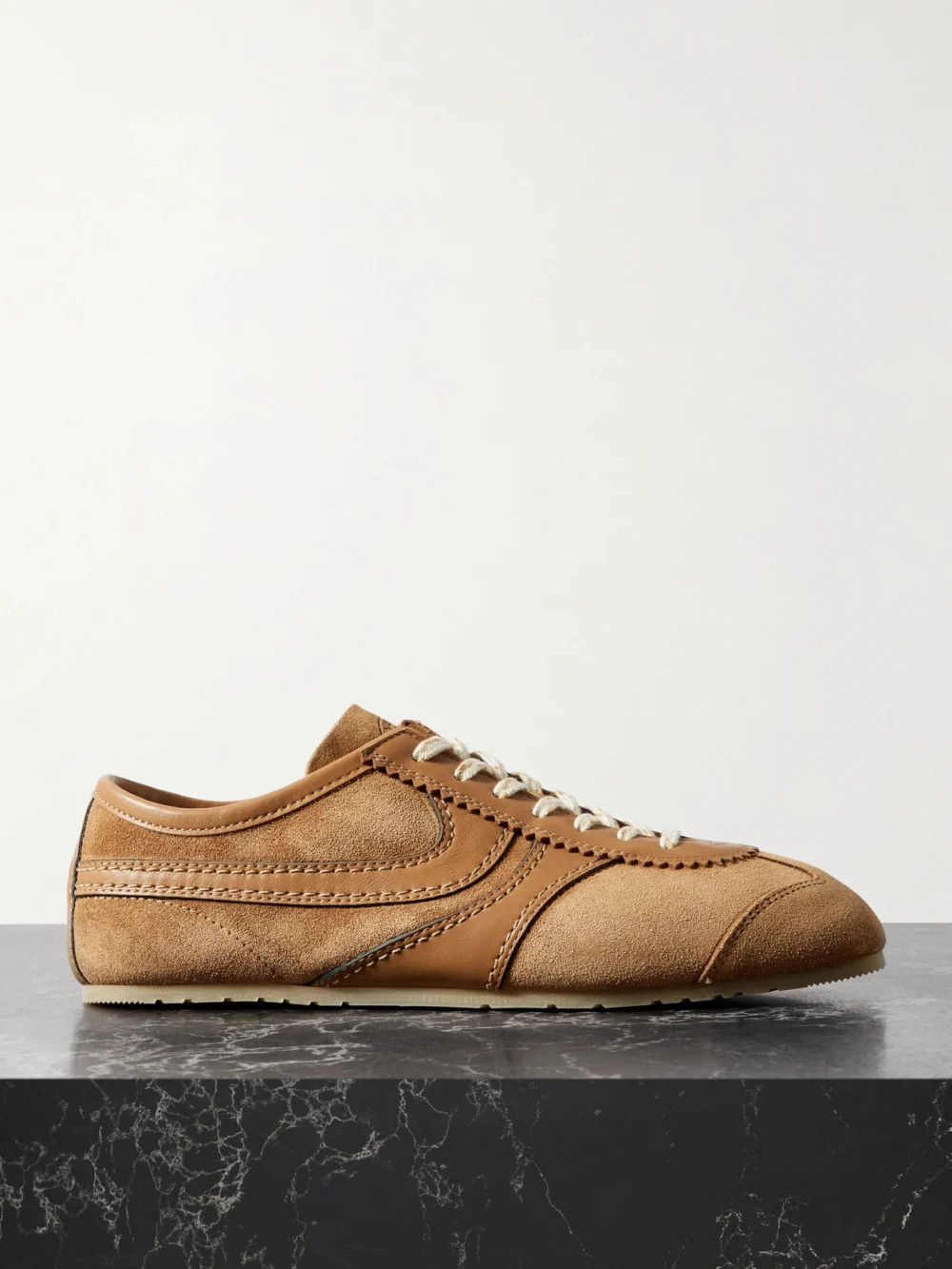 Dries Van Noten Leather-trimmed Suede Sneakers in tan