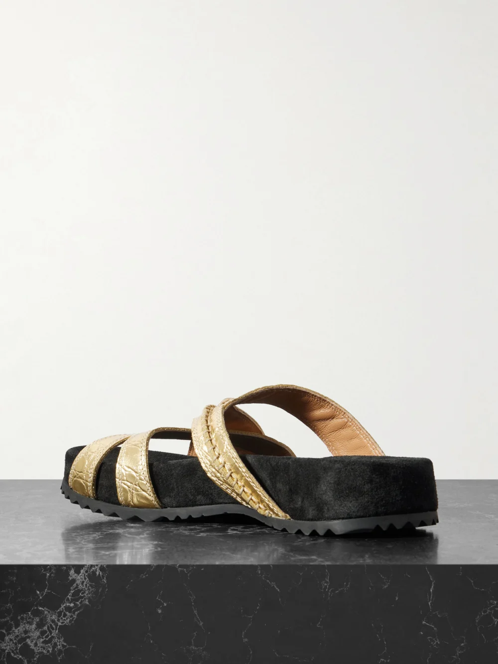 Back view of the Dries Van Noten Metallic Croc-effect Leather Sandals