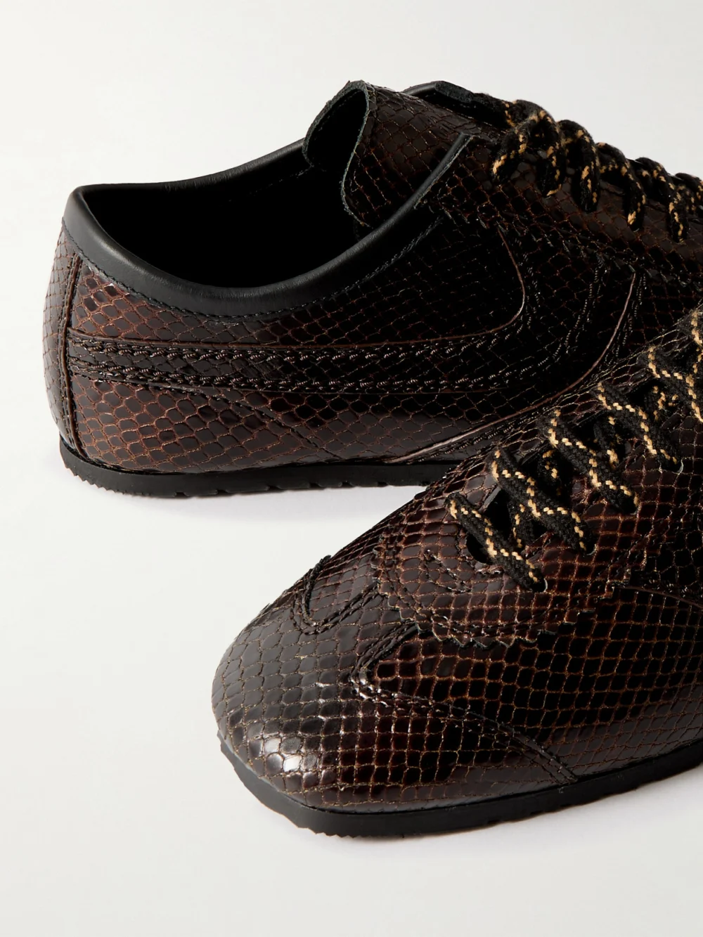 Close-up detail of the Dries Van Noten Snake-effect Leather Sneakers