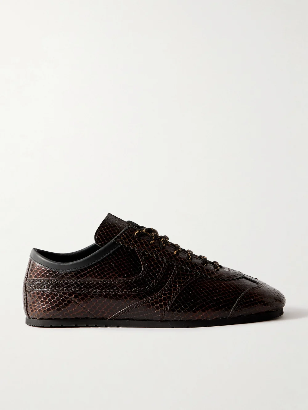 Dries Van Noten Snake-effect Leather Sneakers in dark brown