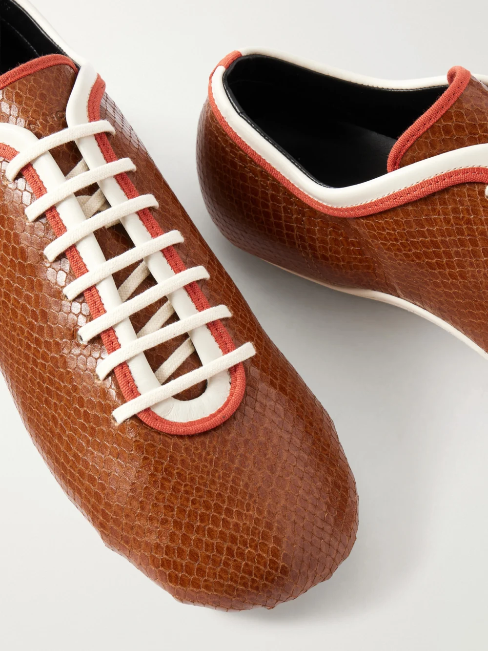Close-up detail of the Dries Van Noten Snake-effect Leather Sneakers