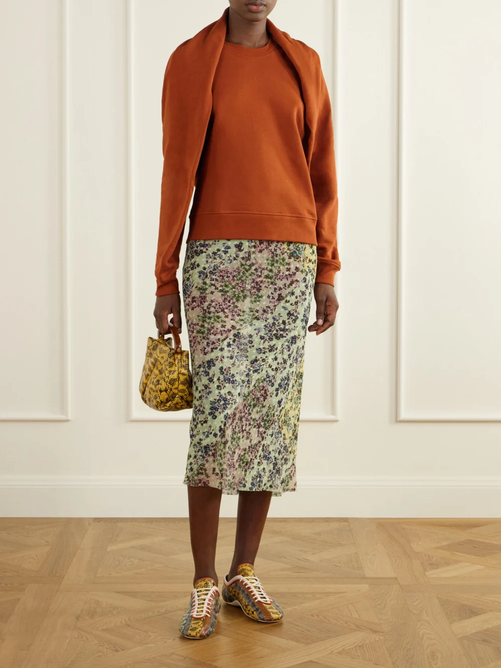 Dries Van Noten Striped Snake-effect Leather Sneakers, styled view
