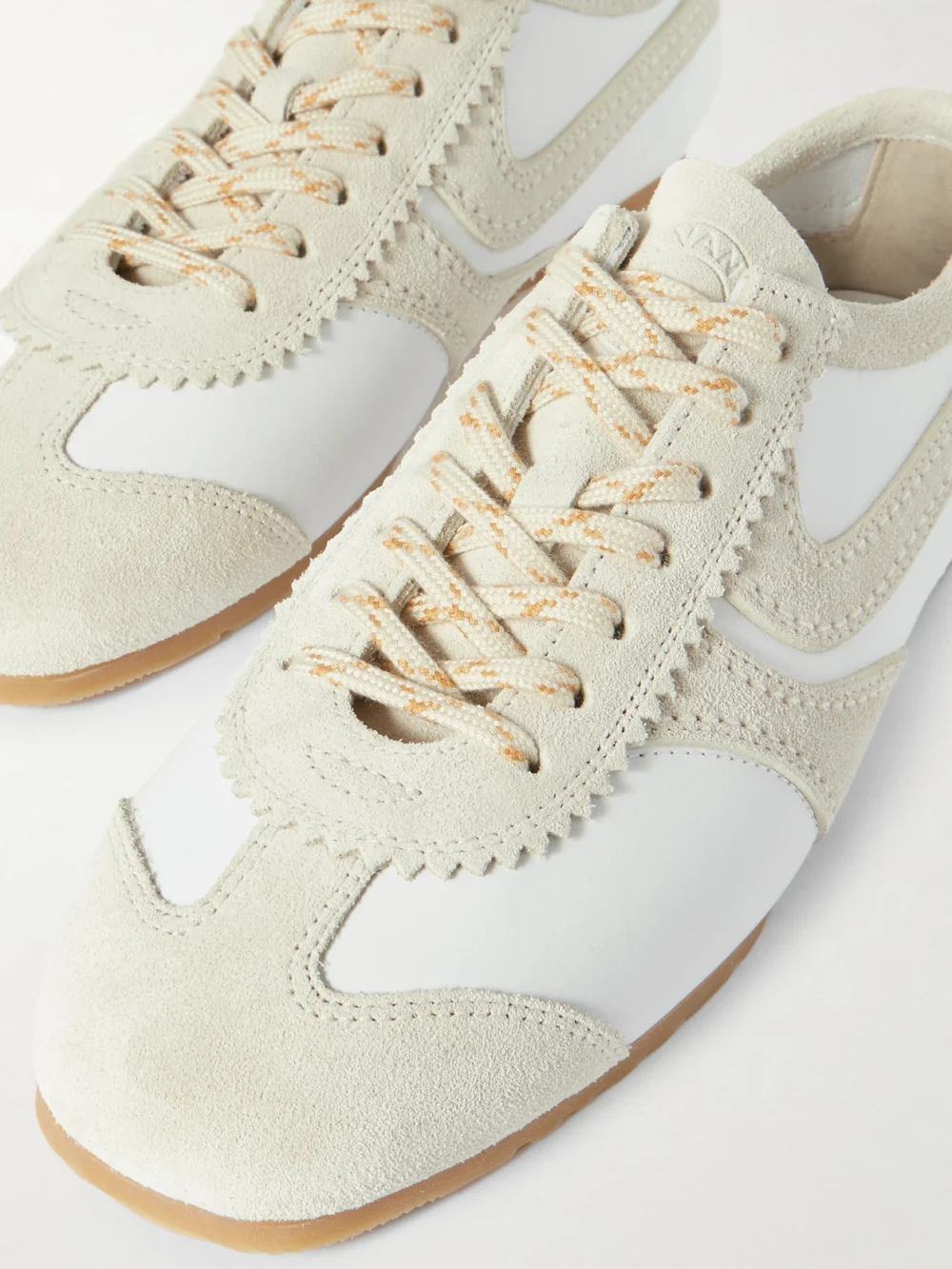 Close-up detail of the Dries Van Noten Suede-trimmed Leather Sneakers