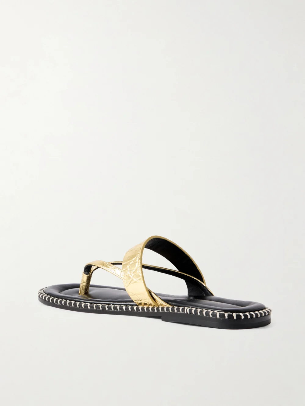 Back view of the Dries Van Noten Whipstitched Metallic Croc-effect Leather Sandals