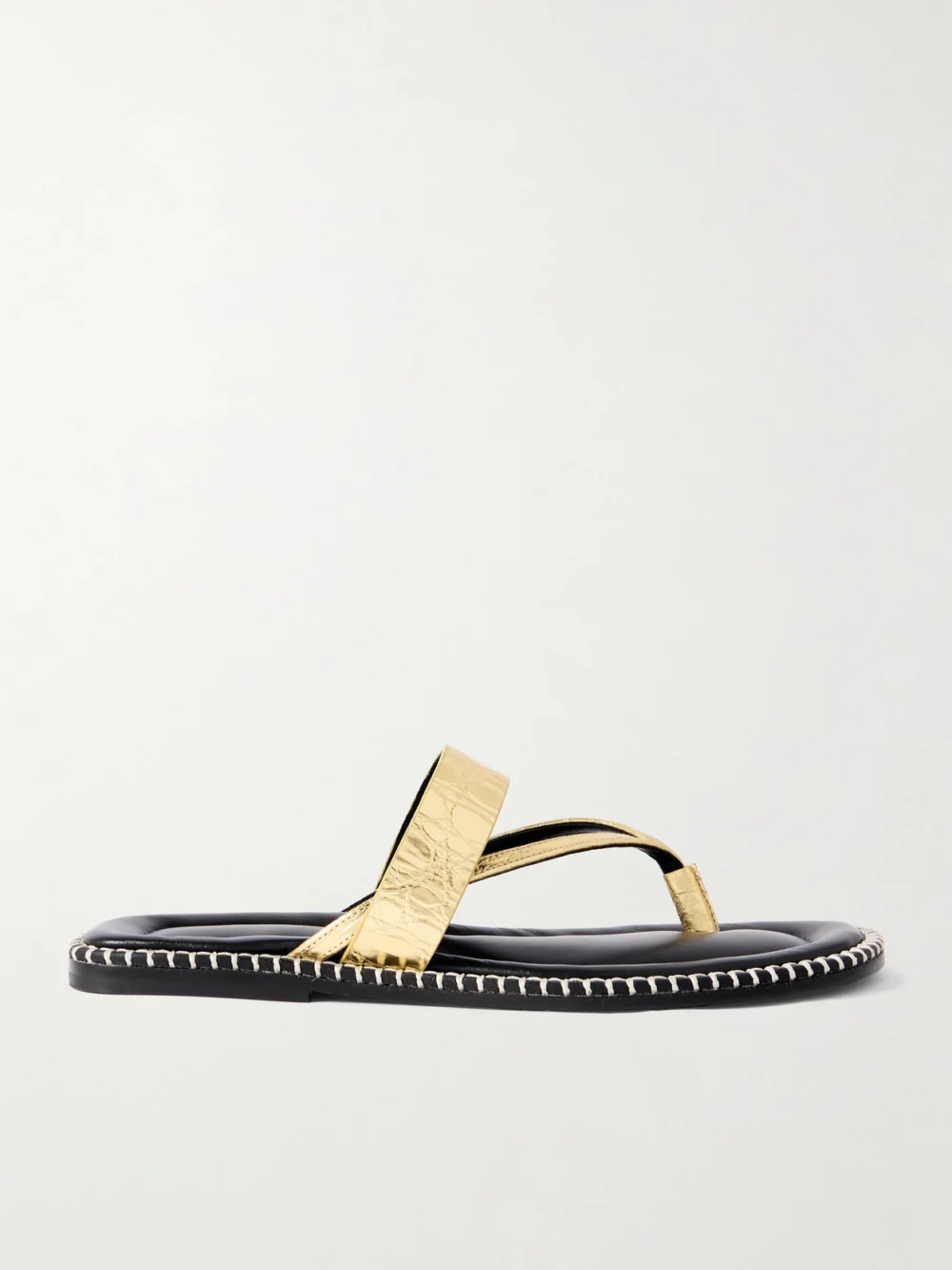 Dries Van Noten Whipstitched Metallic Croc-effect Leather Sandals in gold