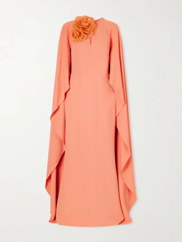 Elie Saab Appliquéd Cape-effect Cady Gown