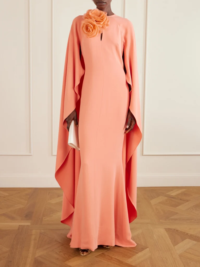 Elie Saab Appliquéd Cape-effect Cady Gown