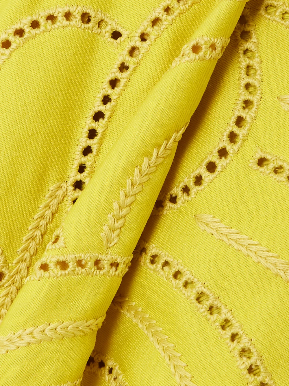 Close-up detail of the Elie Saab Belted Pleated Embroidered Cotton-blend Twill Gown