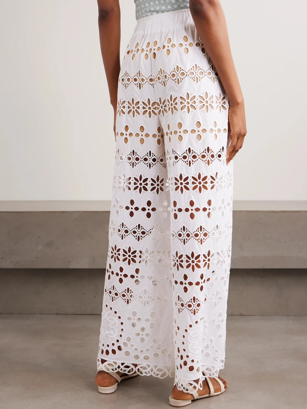 Back view of the Elie Saab Broderie Anglaise Straight-leg Pants