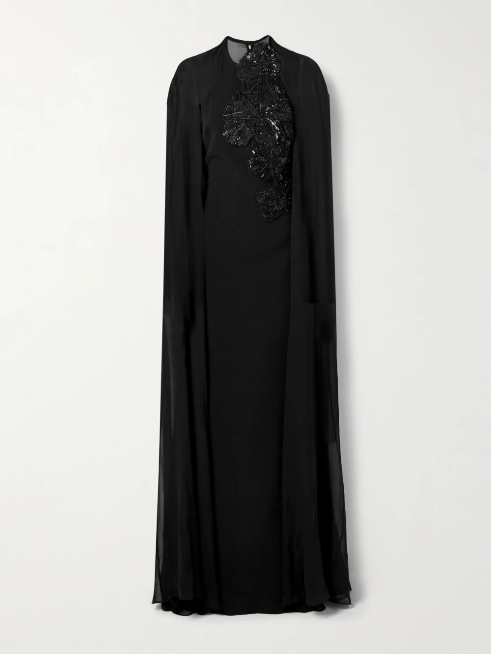 Elie Saab Cape-effect Embellished Silk-crepe and Silk-chiffon Gown in black