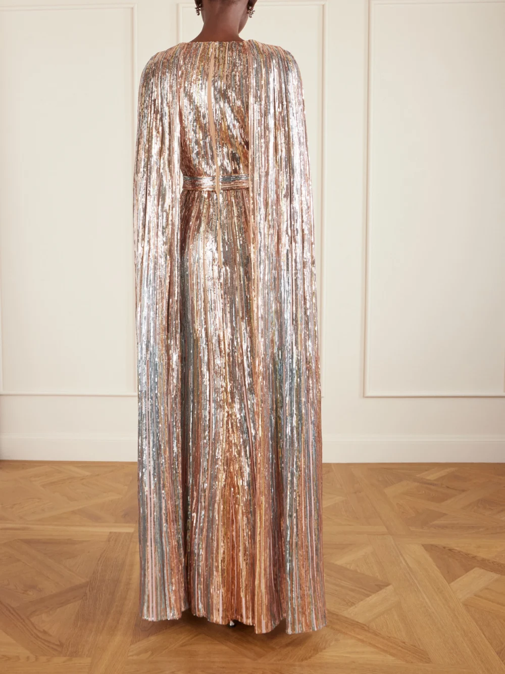 Back view of the Elie Saab Cape-effect Sequined Tulle Gown