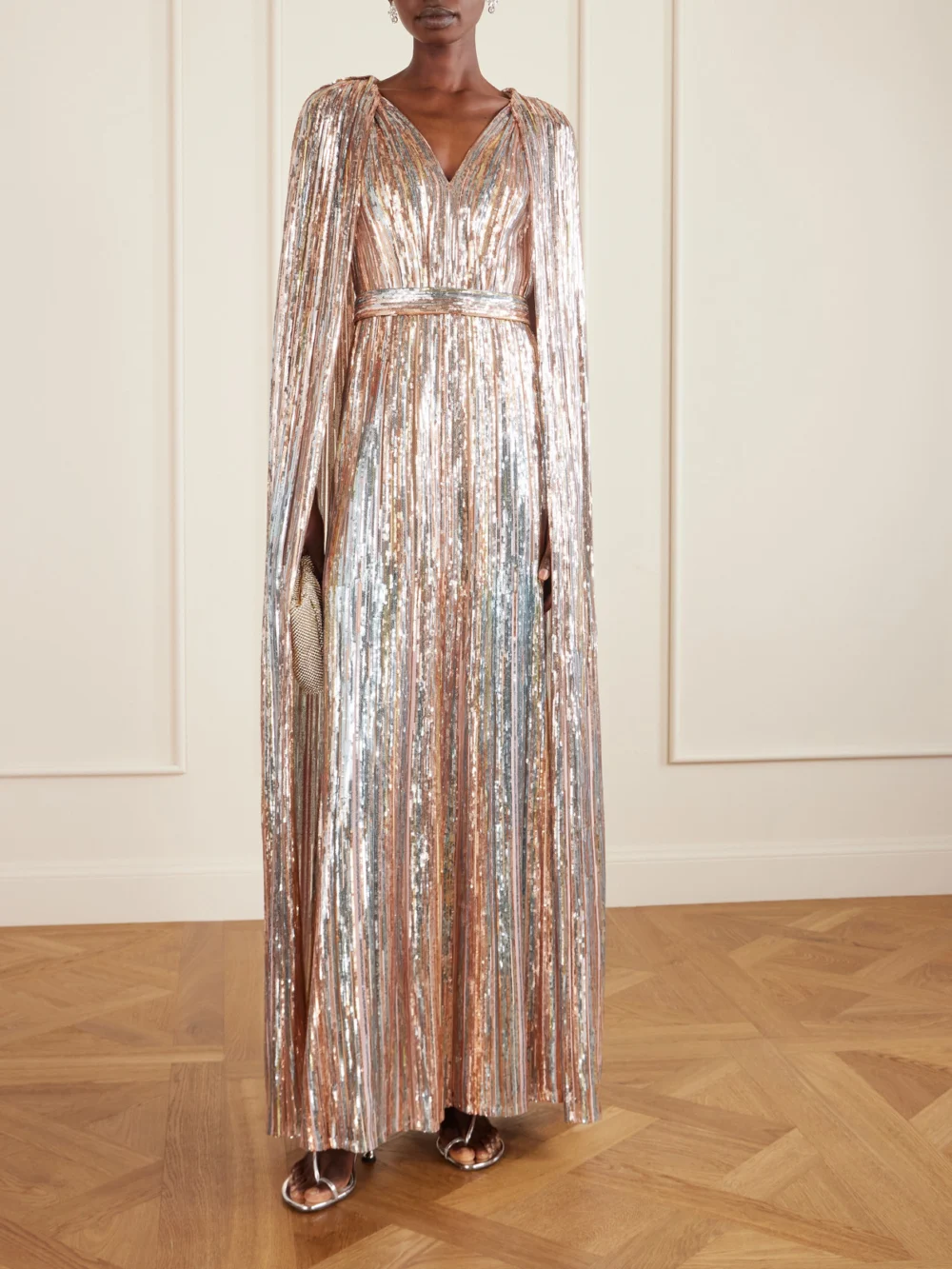 Elie Saab Cape-effect Sequined Tulle Gown, worn by a model